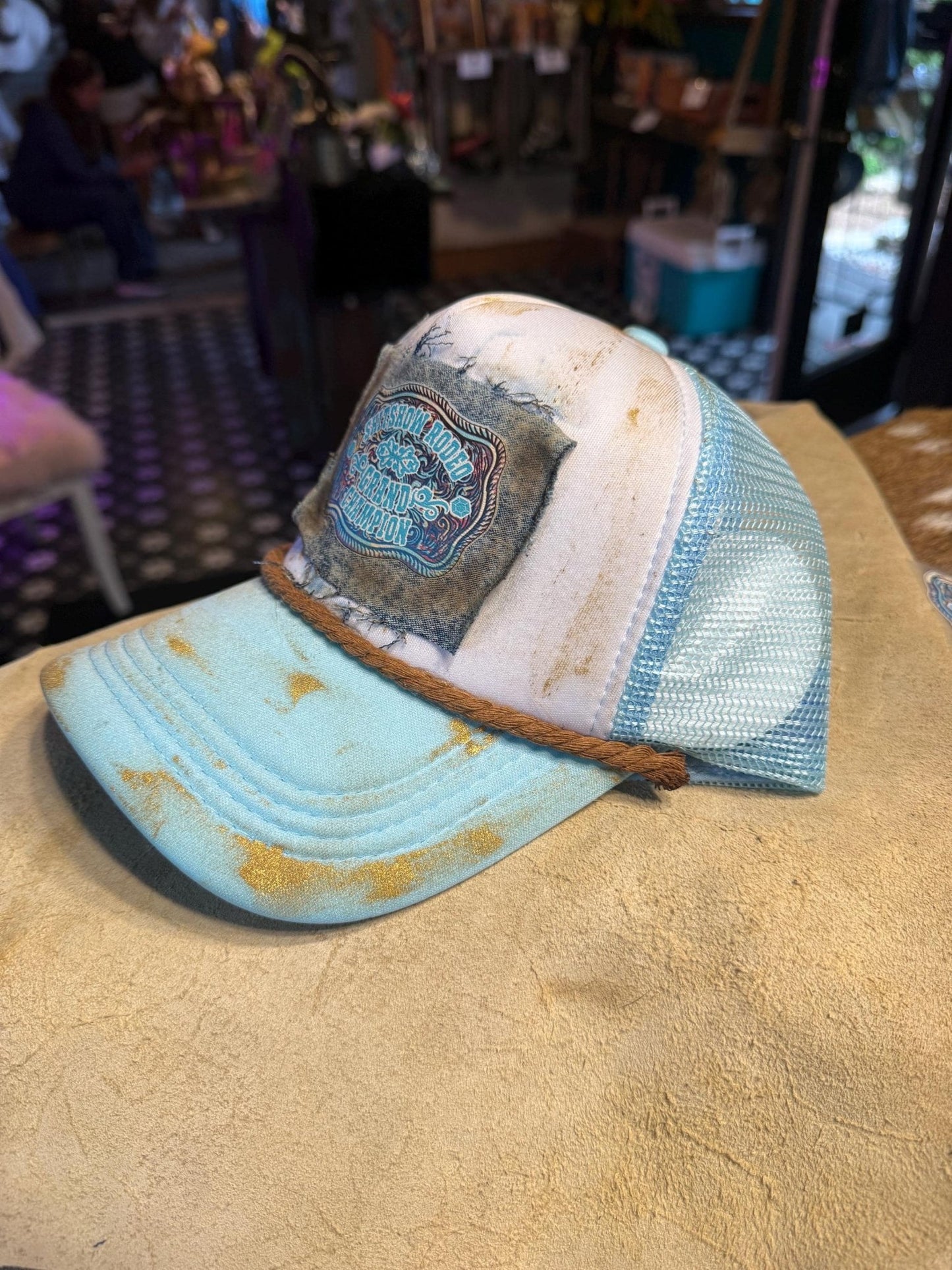 Sh/t Show Rodeo Trucker Hat - Turquoise and Tinsel-Home of Mad Gringa Hat Bar