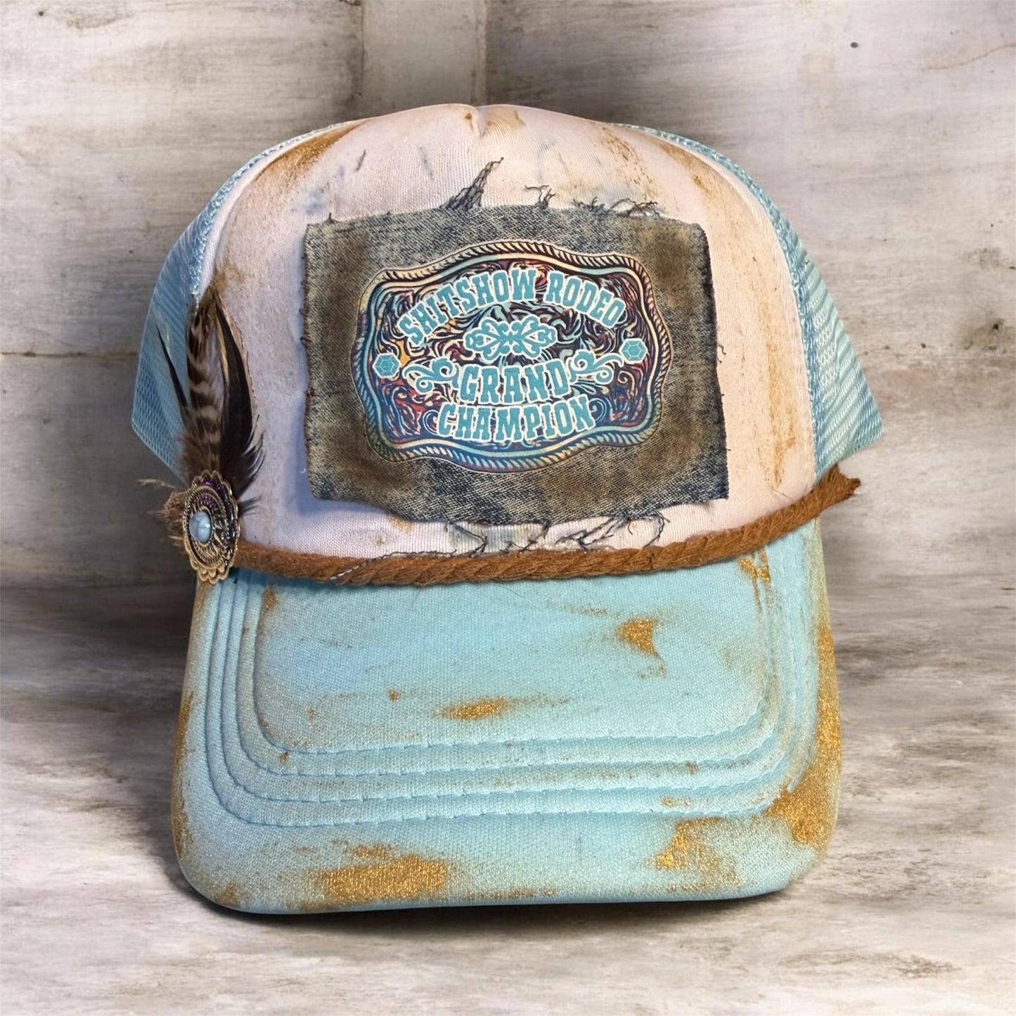 Sh/t Show Rodeo Trucker Hat - Turquoise and Tinsel-Home of Mad Gringa Hat Bar