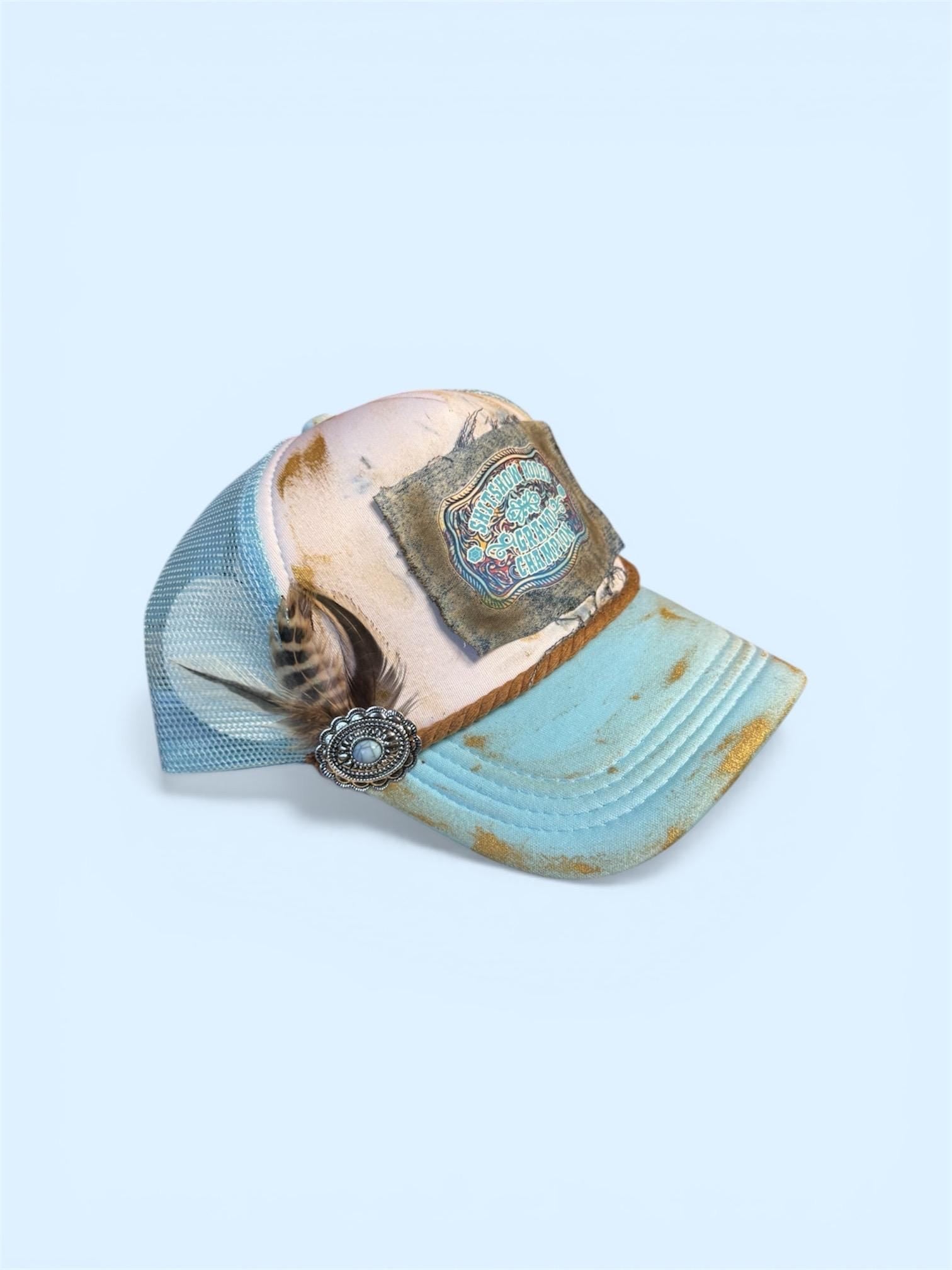 Sh/t Show Rodeo Trucker Hat - Turquoise and Tinsel-Home of Mad Gringa Hat Bar