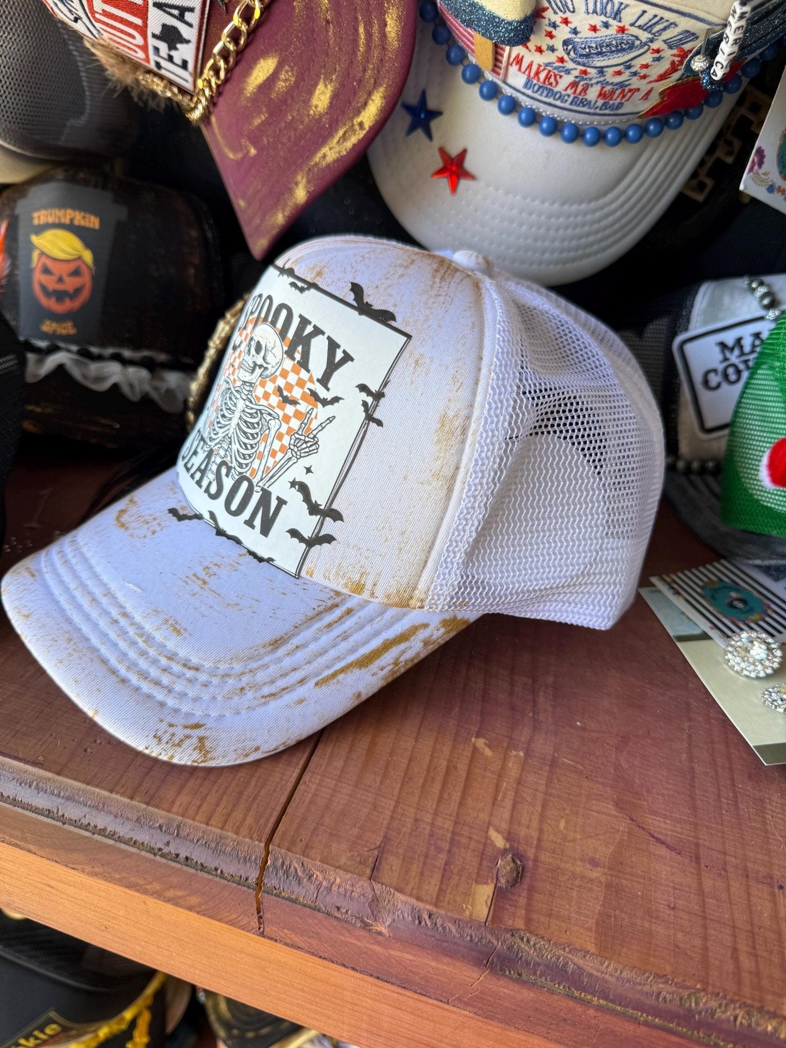 Spooky Season Trucker Hat - Turquoise and Tinsel-Home of Mad Gringa Hat Bar