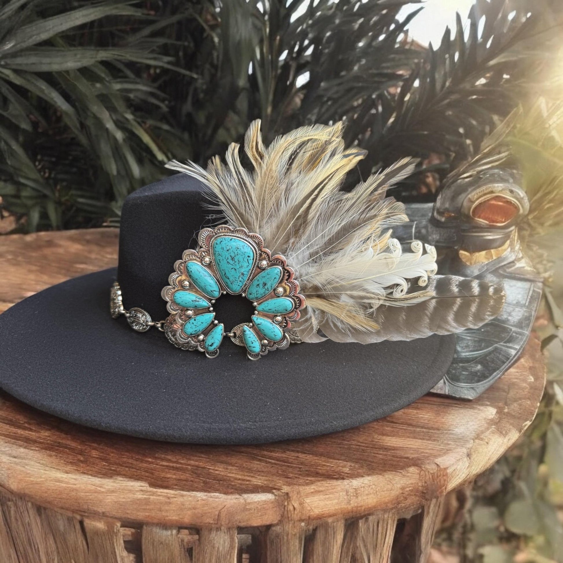 Squash Blossom Turquoise Hat Fascinator - Turquoise and Tinsel-Home of Mad Gringa Hat Bar