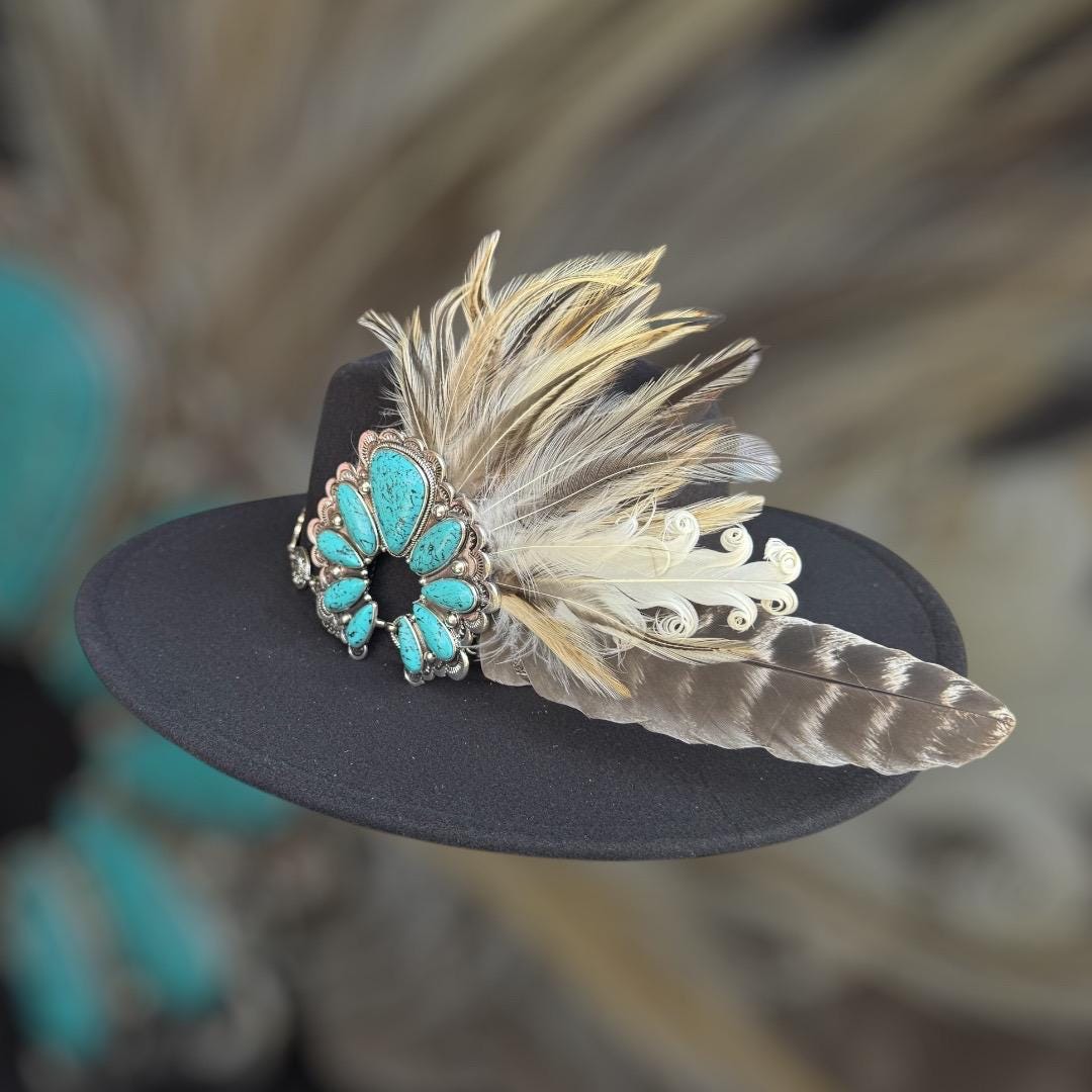 Squash Blossom Turquoise Hat Fascinator - Turquoise and Tinsel-Home of Mad Gringa Hat Bar
