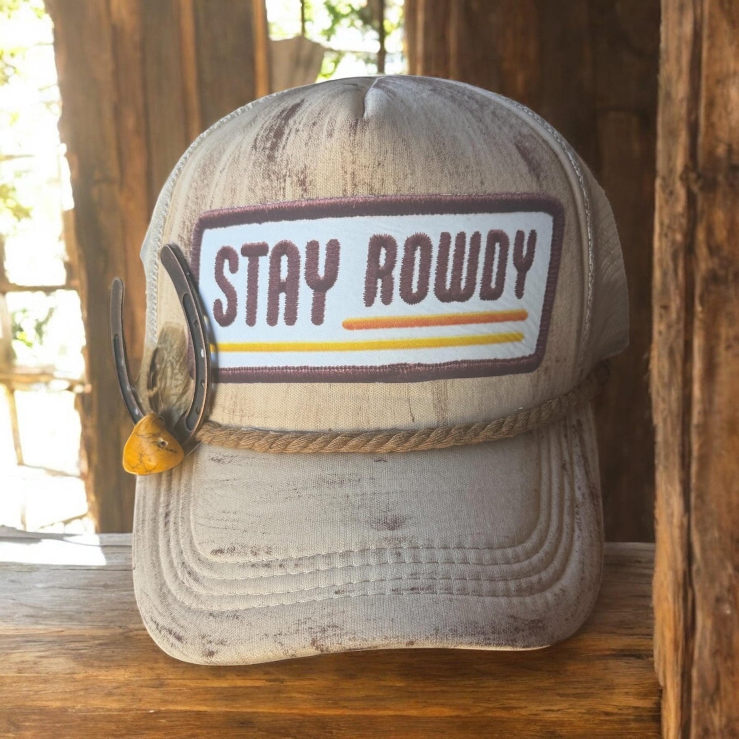 Stay Rowdy Trucker Hat - Turquoise and Tinsel-Home of Mad Gringa Hat Bar