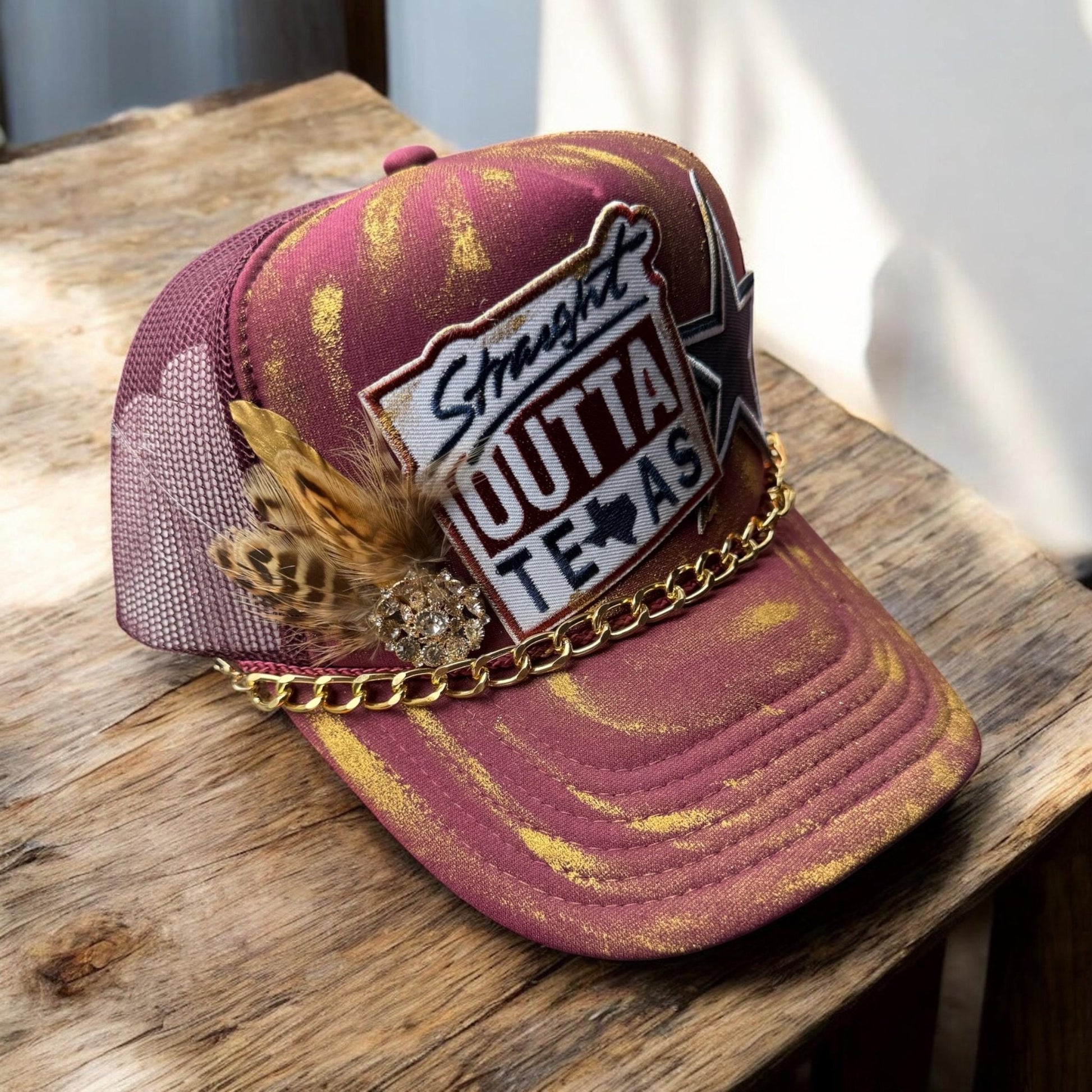 Strait Out Of Texas Trucker Hat - Turquoise and Tinsel-Home of Mad Gringa Hat Bar