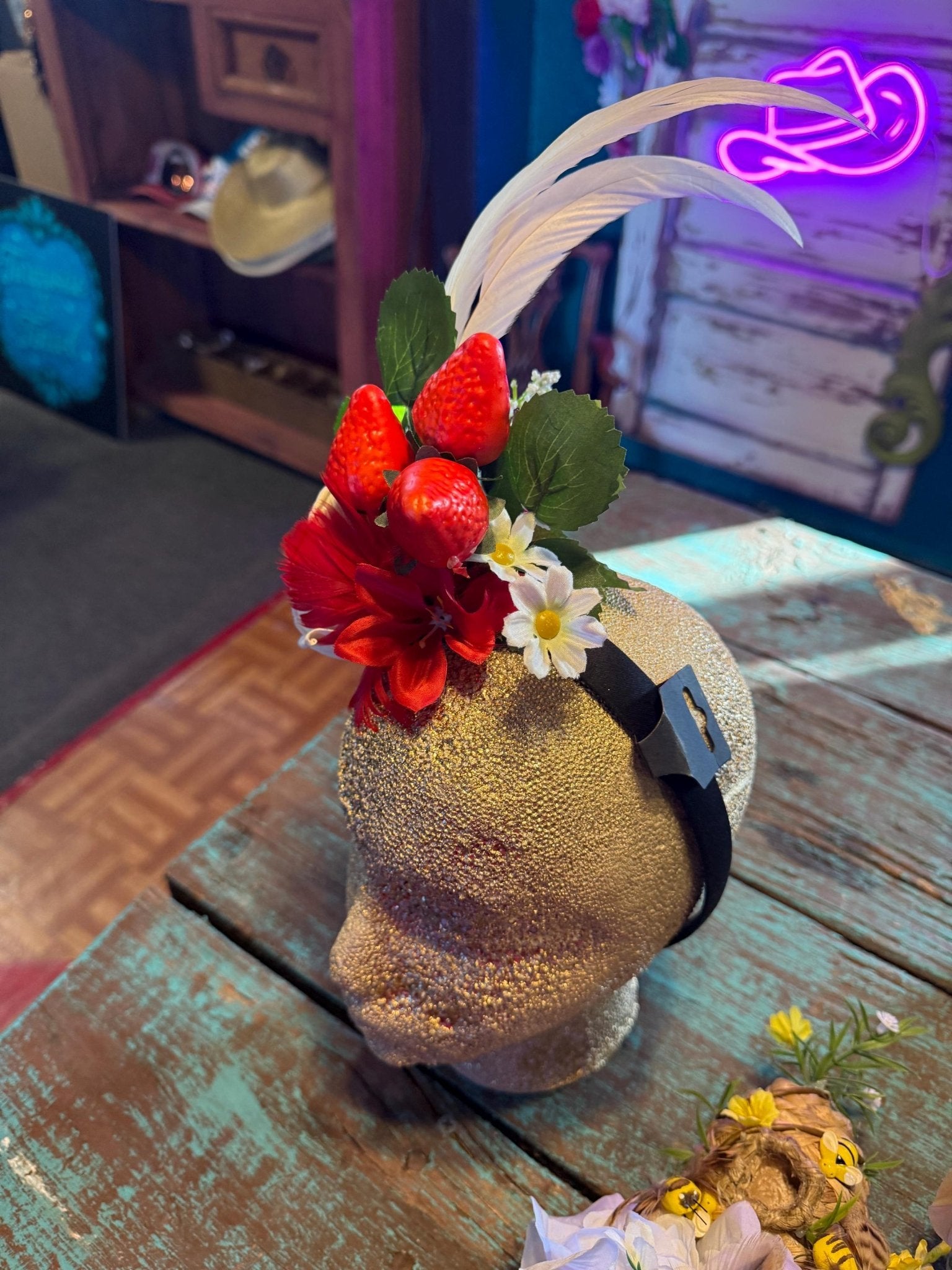 Strawberries and Cream Derby Headband - Turquoise and Tinsel-Home of Mad Gringa Hat Bar