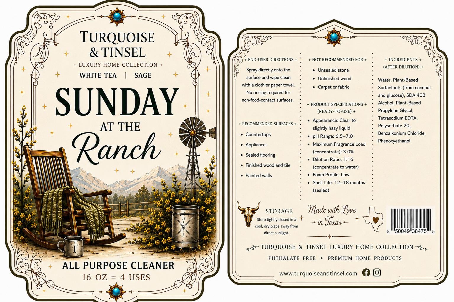 Sunday At The Ranch Luxury Surface Cleaner - Turquoise and Tinsel-Home of Mad Gringa Hat Bar