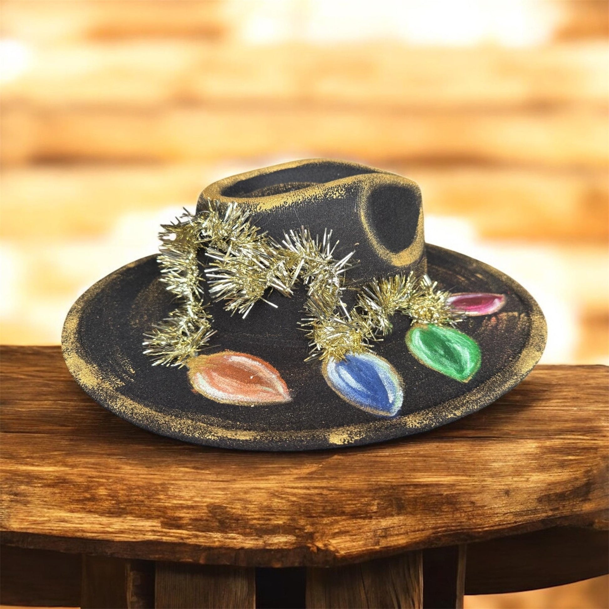 Tacky Christmas Rancher Hat - Turquoise and Tinsel-Home of Mad Gringa Hat Bar
