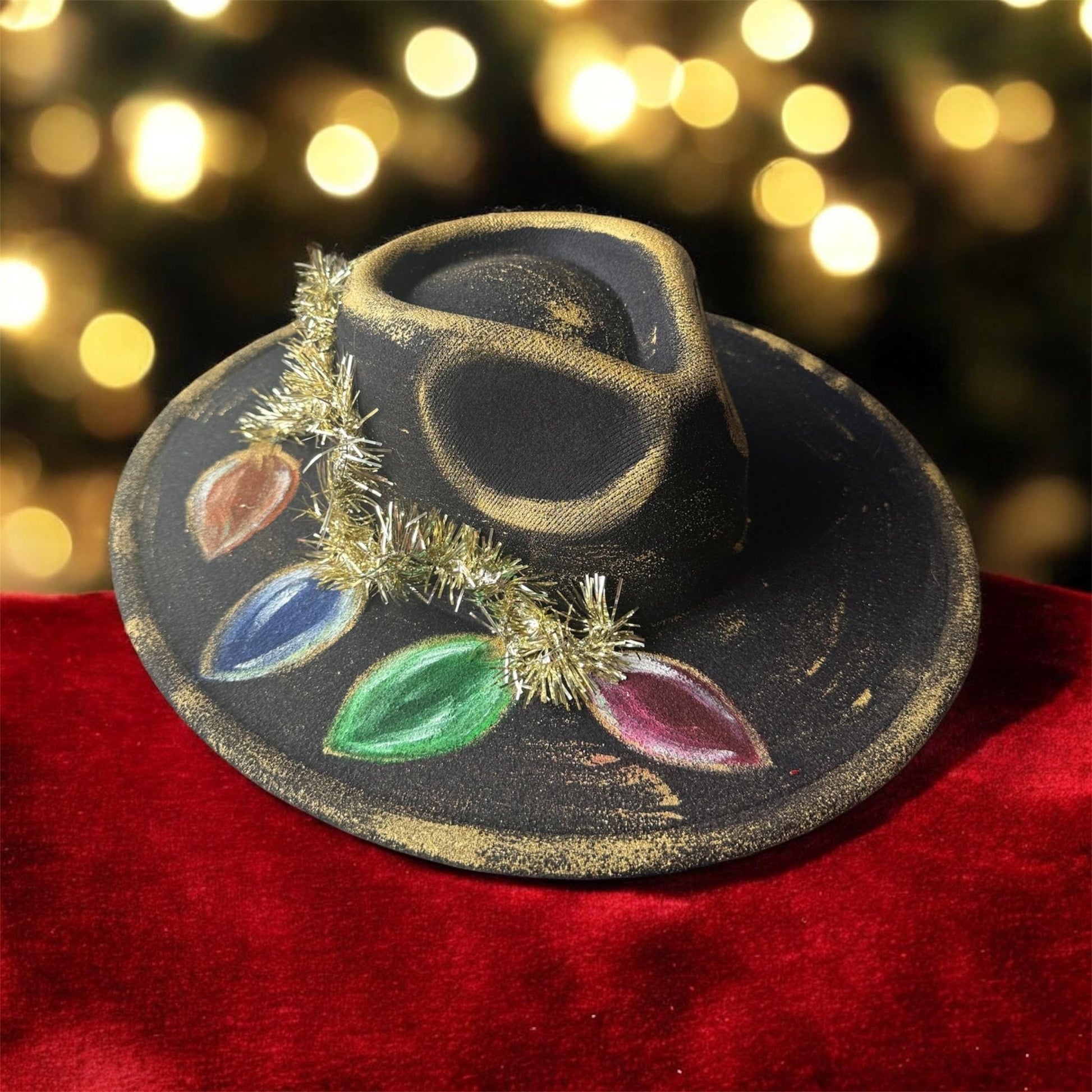 Tacky Christmas Rancher Hat - Turquoise and Tinsel-Home of Mad Gringa Hat Bar