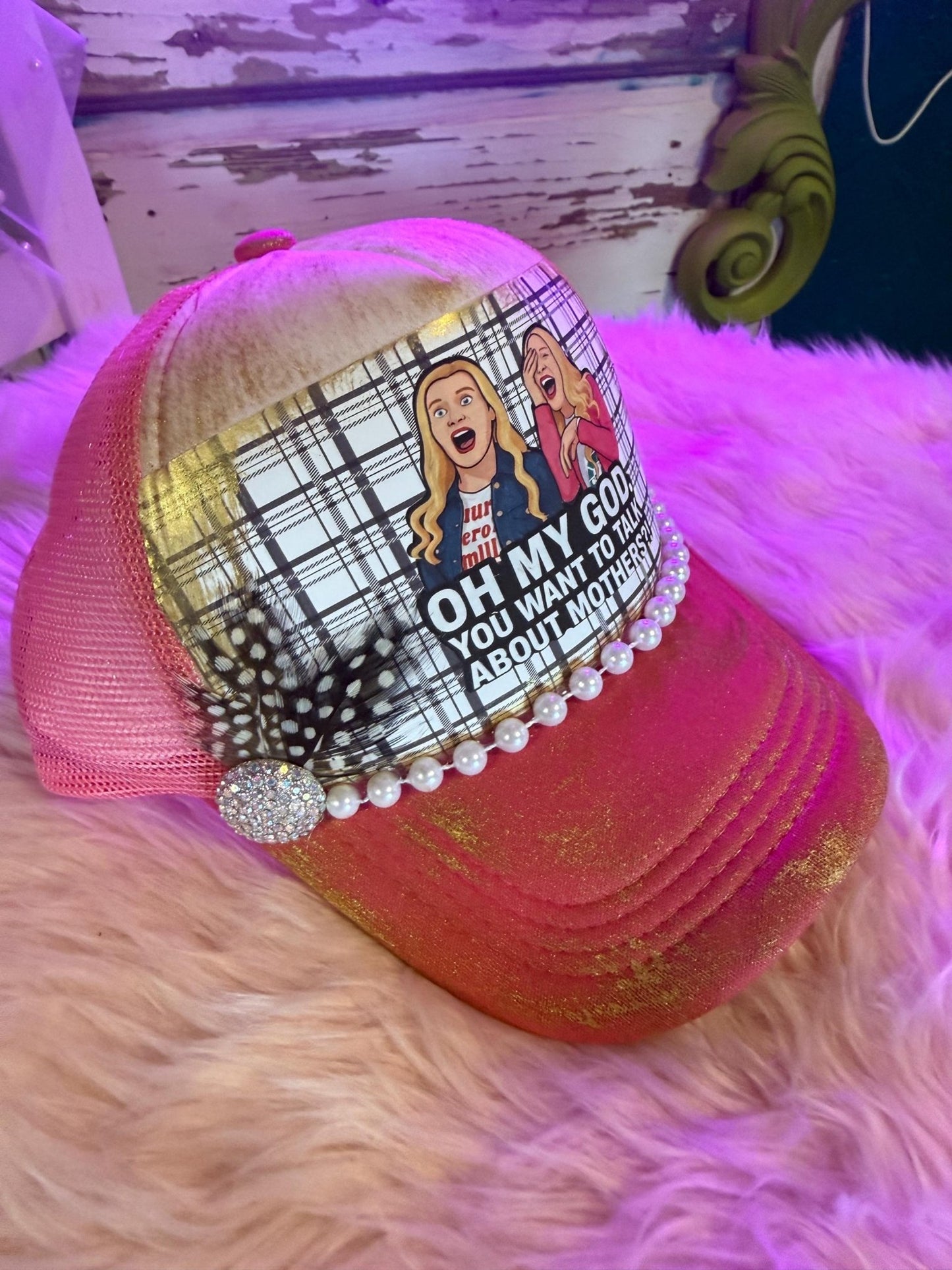 Talk About Mothers Trucker Hat - Turquoise and Tinsel-Home of Mad Gringa Hat Bar