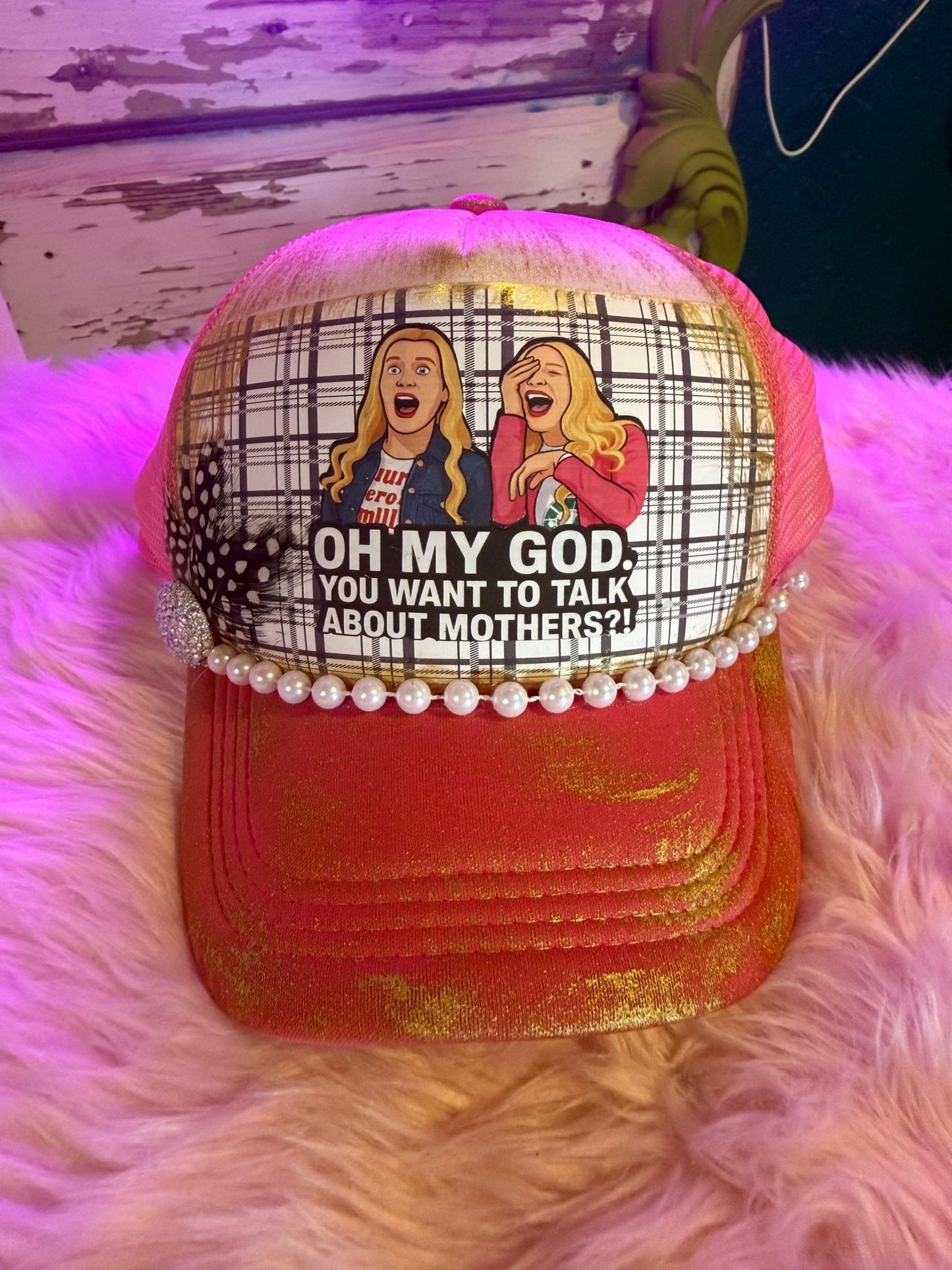 Talk About Mothers Trucker Hat - Turquoise and Tinsel-Home of Mad Gringa Hat Bar