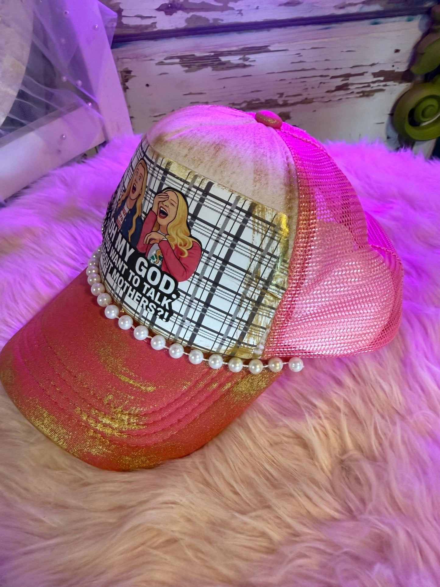 Talk About Mothers Trucker Hat - Turquoise and Tinsel-Home of Mad Gringa Hat Bar