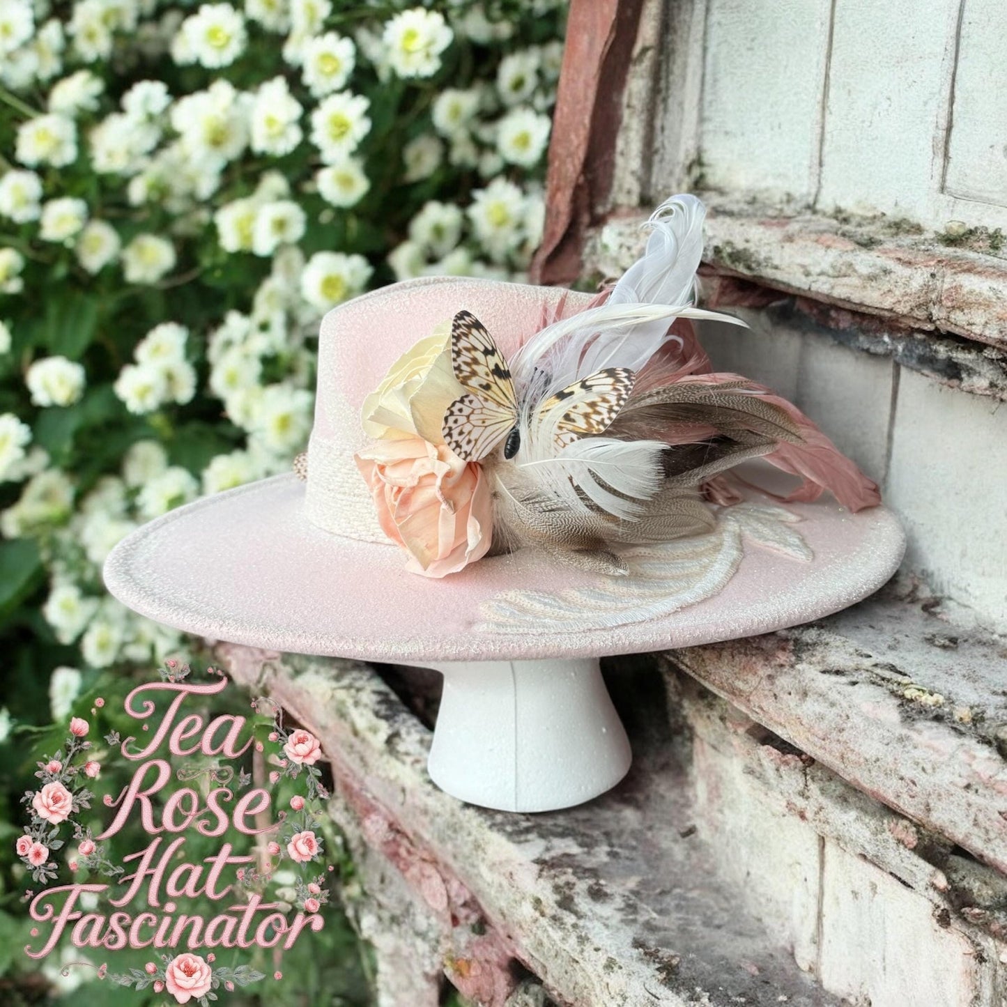 Tea Rose Hat Fascinator - Turquoise and Tinsel-Home of Mad Gringa Hat Bar