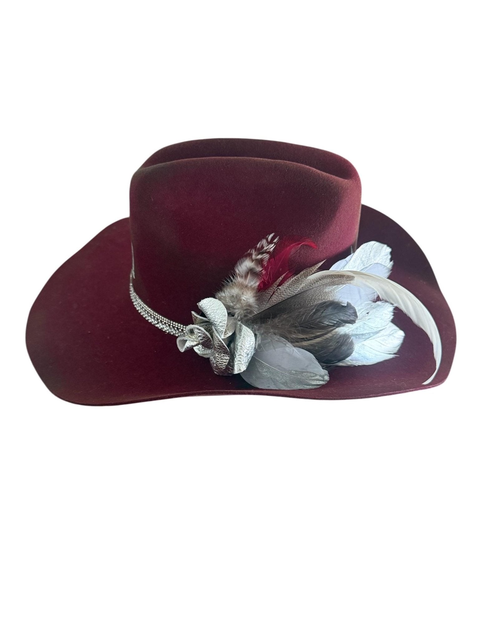 Texas AM Burned Cowboy Hat and Fascinator - Turquoise and Tinsel-Home of Mad Gringa Hat Bar