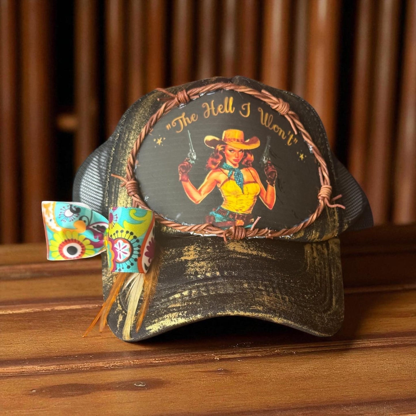 The Hell I Won’t Trucker Hat - Turquoise and Tinsel-Home of Mad Gringa Hat Bar