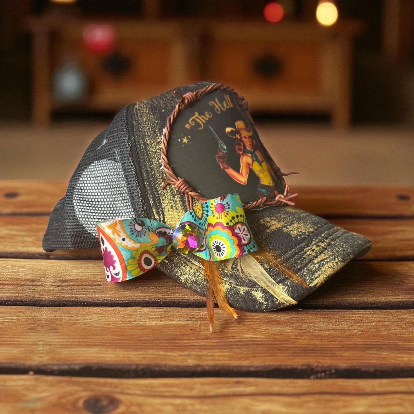 The Hell I Won’t Trucker Hat - Turquoise and Tinsel-Home of Mad Gringa Hat Bar