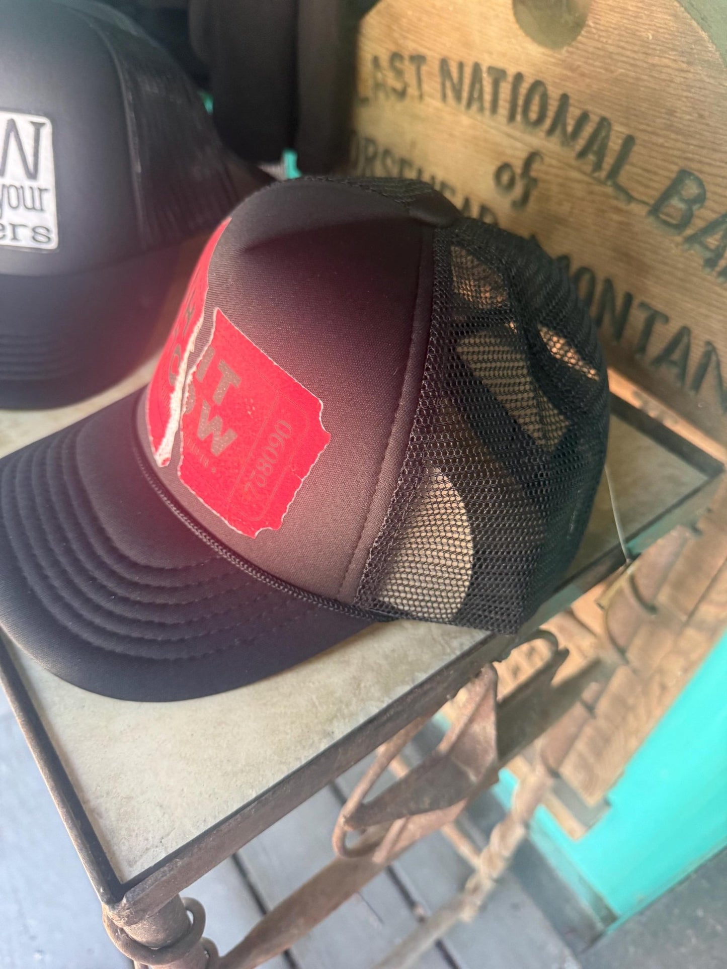 Ticket to the Sh!tshow Trucker Hat - Turquoise and Tinsel-Home of Mad Gringa Hat Bar