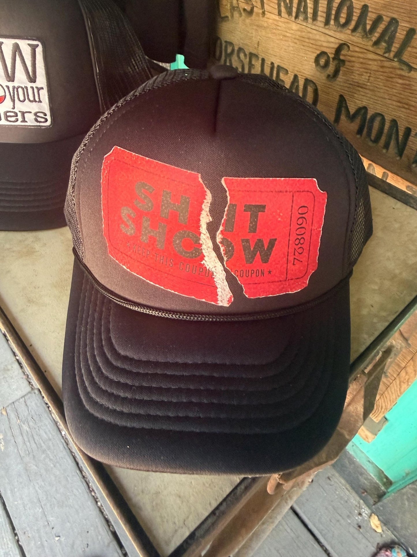 Ticket to the Sh!tshow Trucker Hat - Turquoise and Tinsel-Home of Mad Gringa Hat Bar