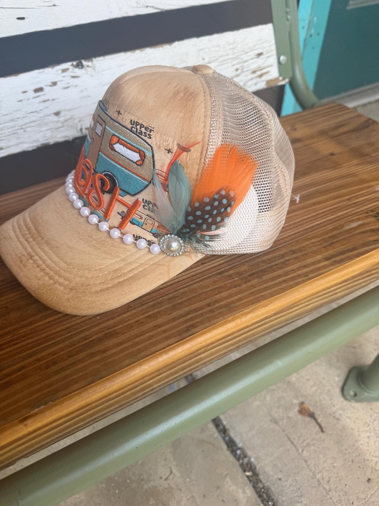 Trailer Trash Trucker Hat - Turquoise and Tinsel-Home of Mad Gringa Hat Bar