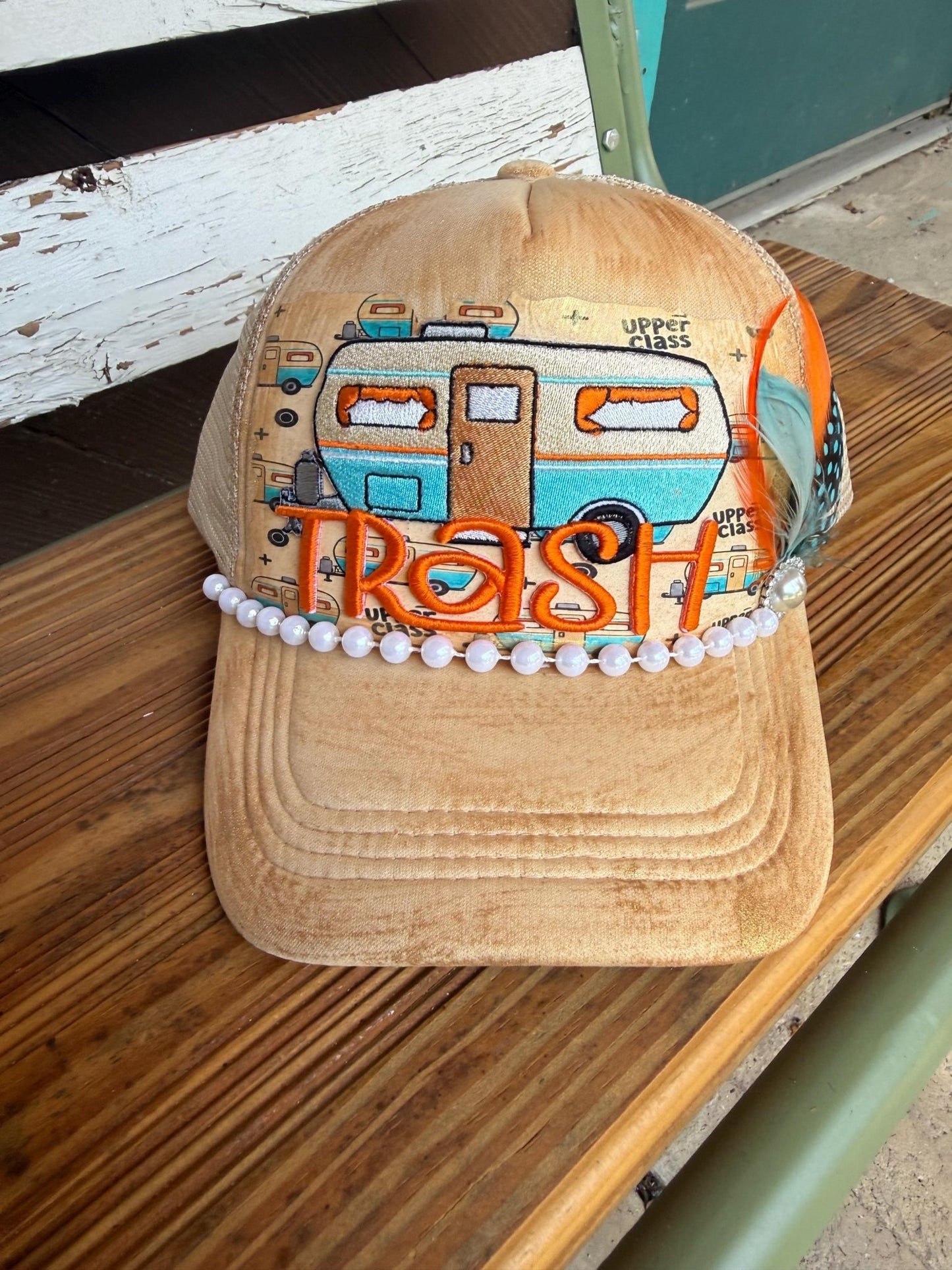Trailer Trash Trucker Hat - Turquoise and Tinsel-Home of Mad Gringa Hat Bar