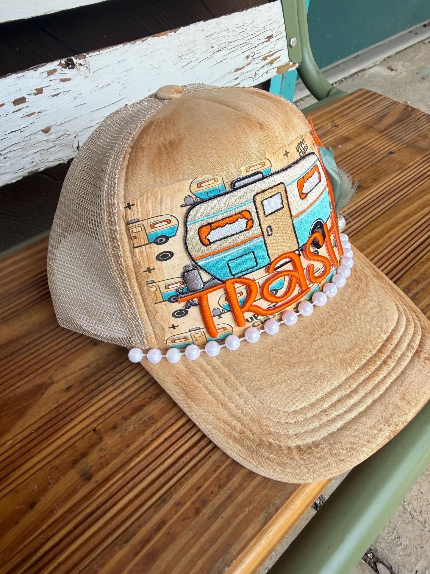 Trailer Trash Trucker Hat - Turquoise and Tinsel-Home of Mad Gringa Hat Bar