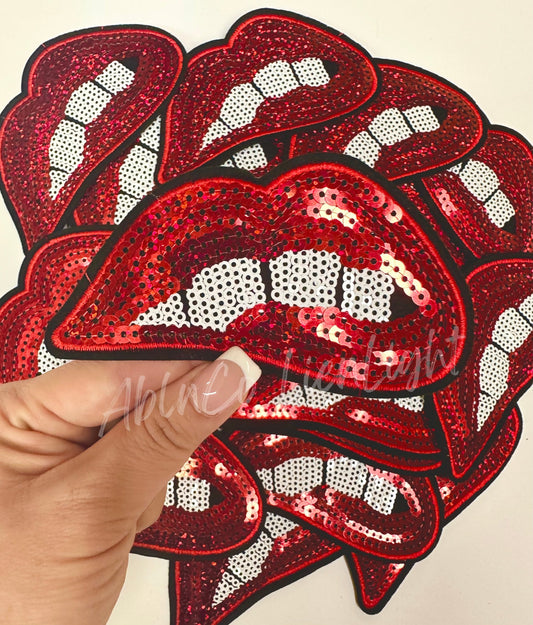 Trucker hat patches red lips retro sequin patch iron on - Mad Gringa Hats & Boutique