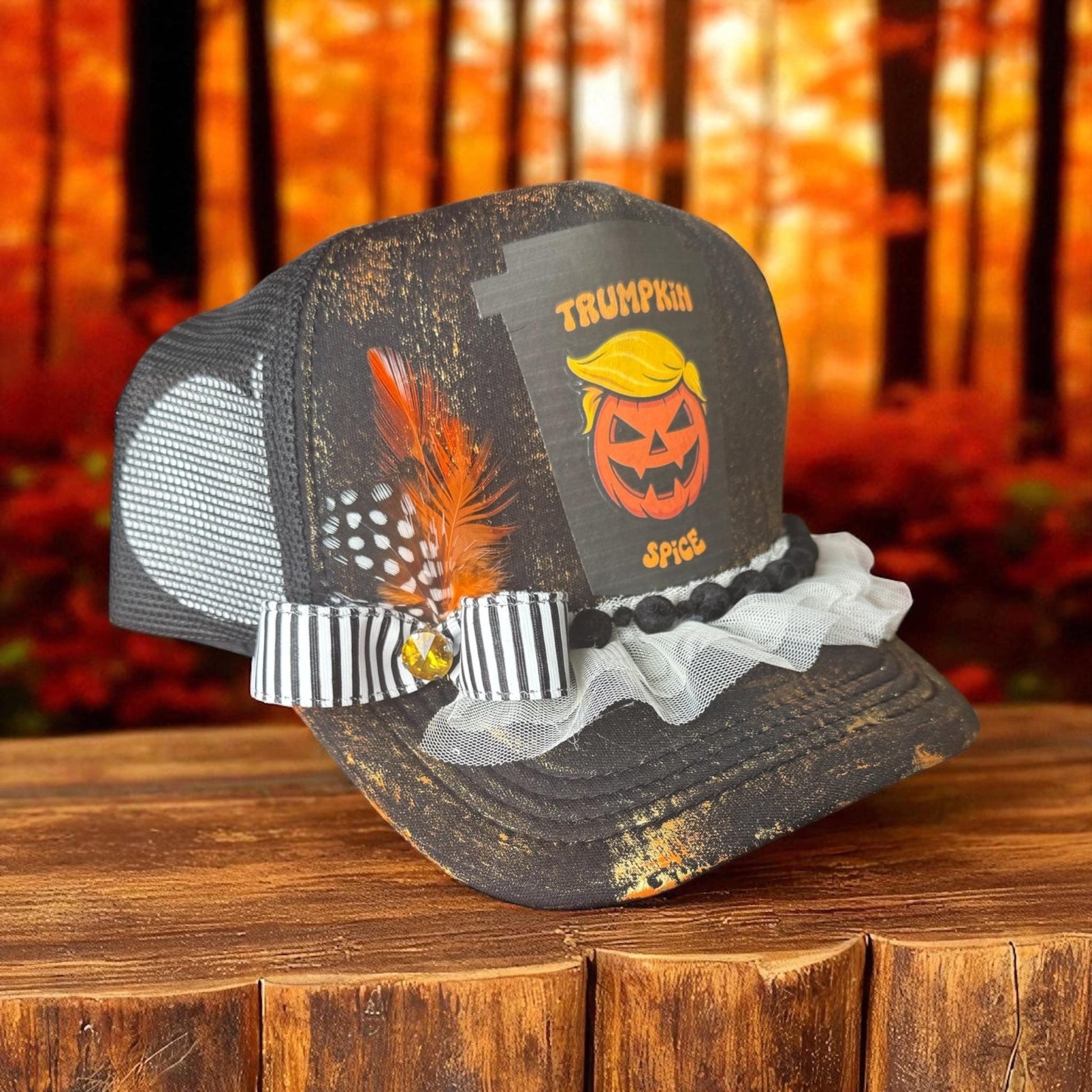 Trumpkin Spice Trucker Hat - Turquoise and Tinsel-Home of Mad Gringa Hat Bar