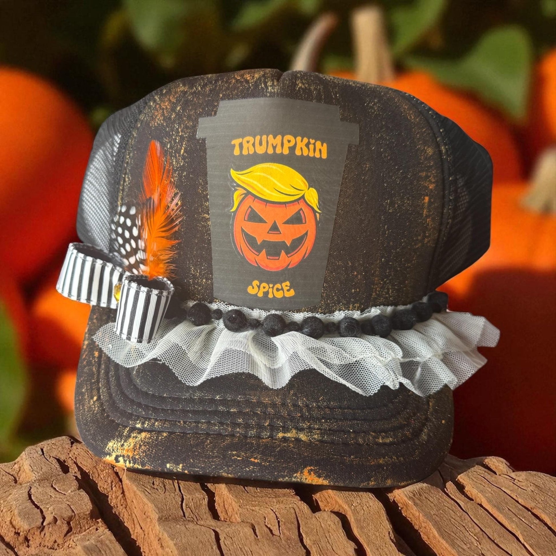 Trumpkin Spice Trucker Hat - Turquoise and Tinsel-Home of Mad Gringa Hat Bar