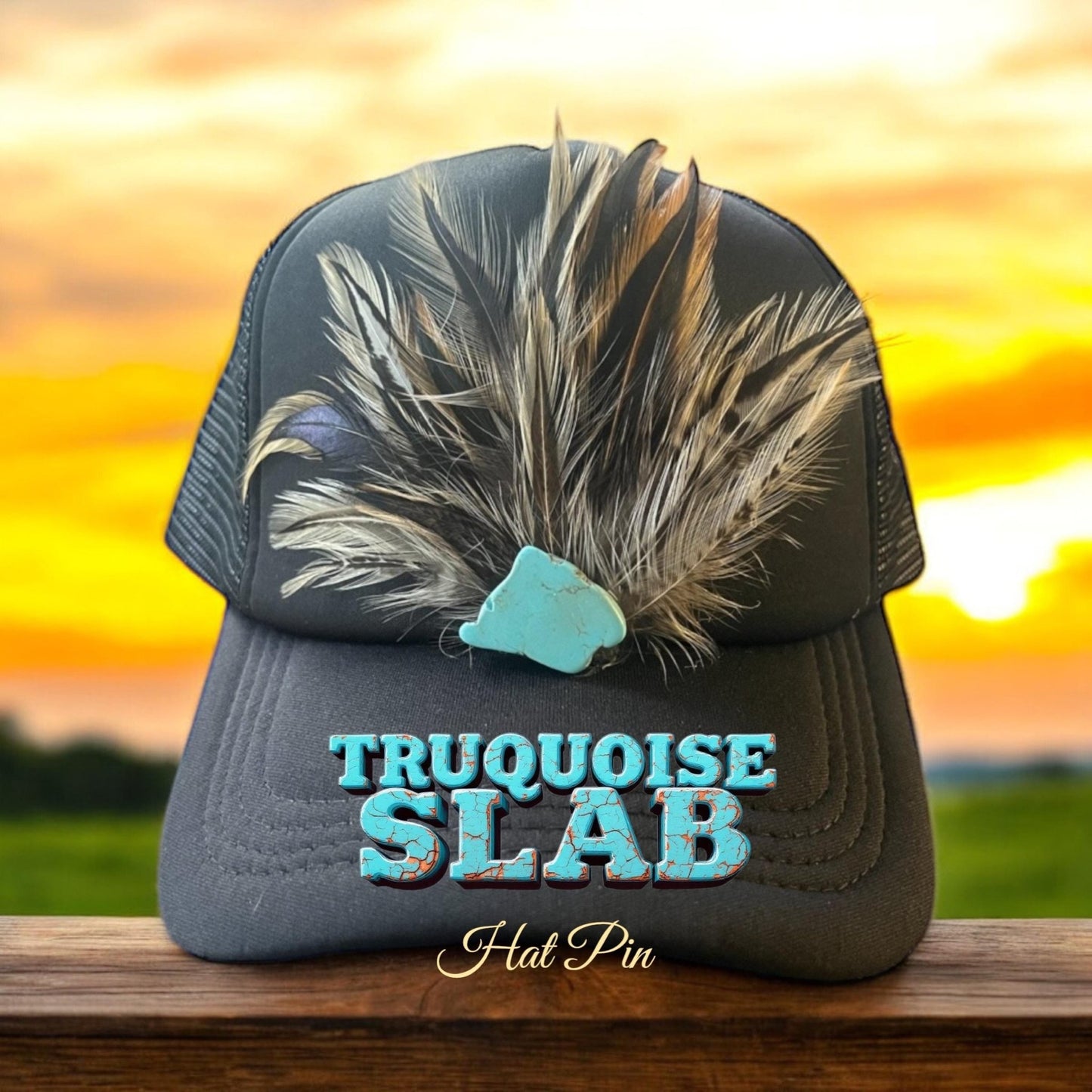 Turquoise Slab Hat Pin - Turquoise and Tinsel-Home of Mad Gringa Hat Bar