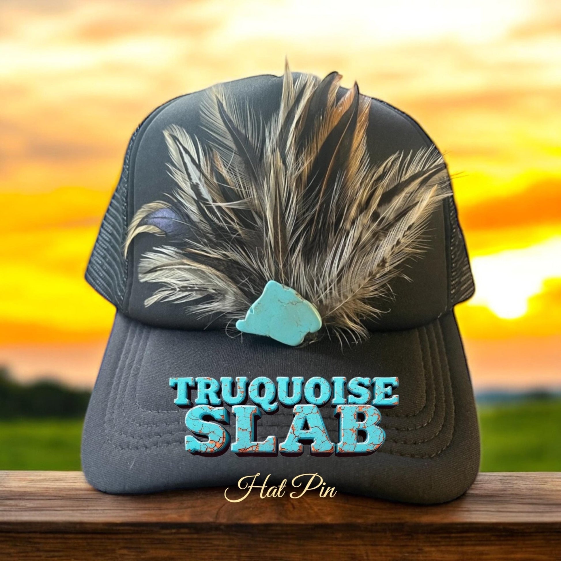 Turquoise Slab Hat Pin - Turquoise and Tinsel-Home of Mad Gringa Hat Bar