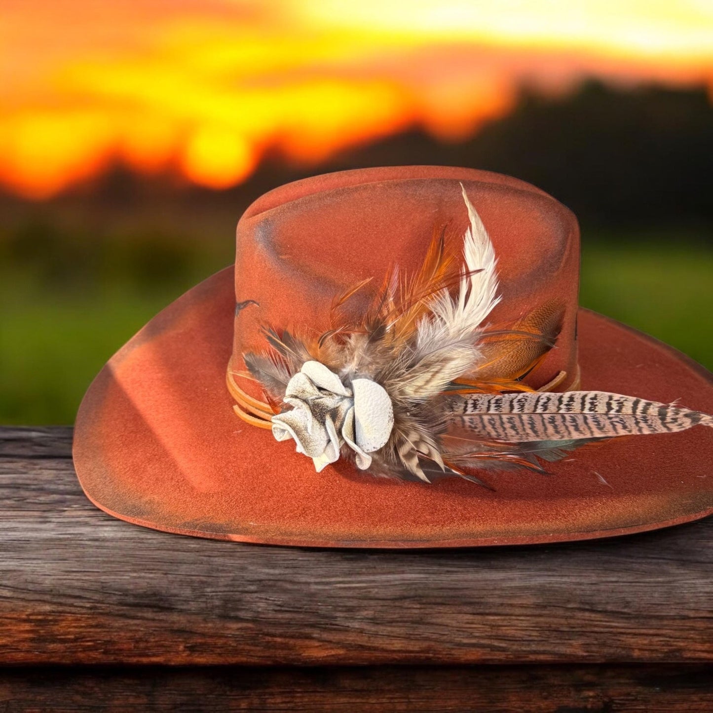 UT Longhorn Burned Cowboy Hat and Fascinator - Turquoise and Tinsel-Home of Mad Gringa Hat Bar
