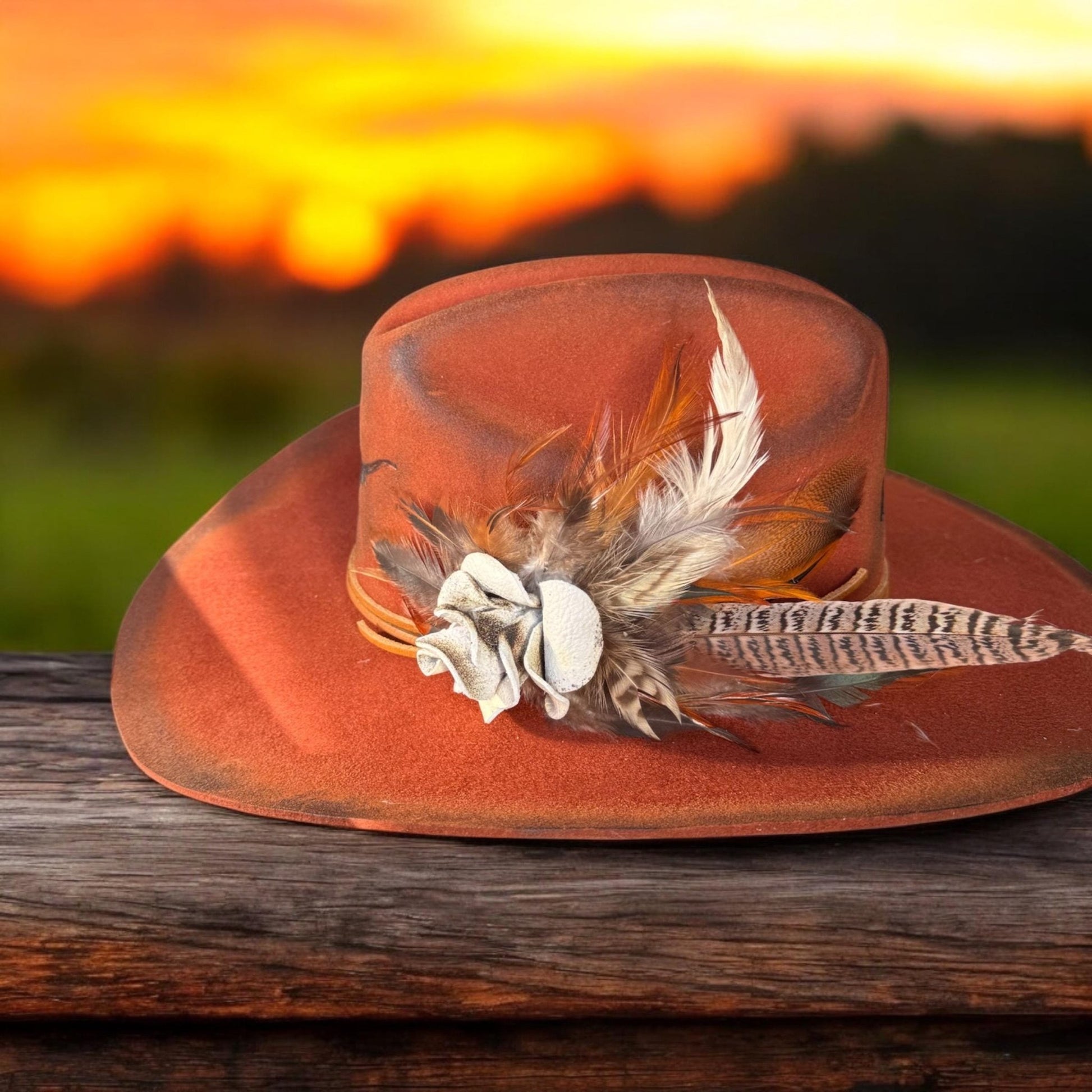 UT Longhorn Burned Cowboy Hat and Fascinator - Turquoise and Tinsel-Home of Mad Gringa Hat Bar