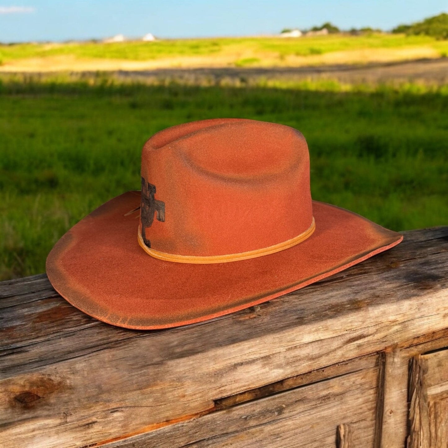 UT Longhorn Burned Cowboy Hat and Fascinator - Turquoise and Tinsel-Home of Mad Gringa Hat Bar