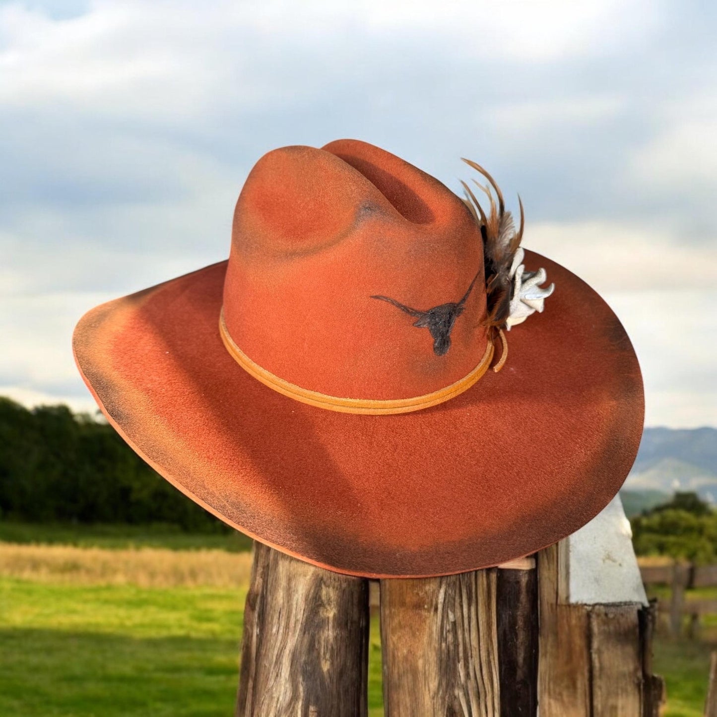 UT Longhorn Burned Cowboy Hat and Fascinator - Turquoise and Tinsel-Home of Mad Gringa Hat Bar