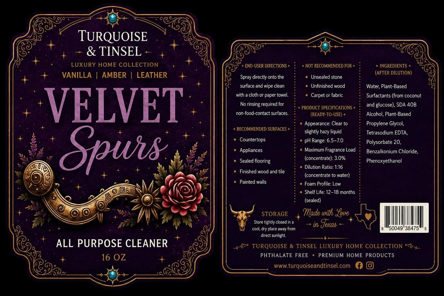 Velvet Spurs Luxury Surface Cleaner - Turquoise and Tinsel-Home of Mad Gringa Hat Bar