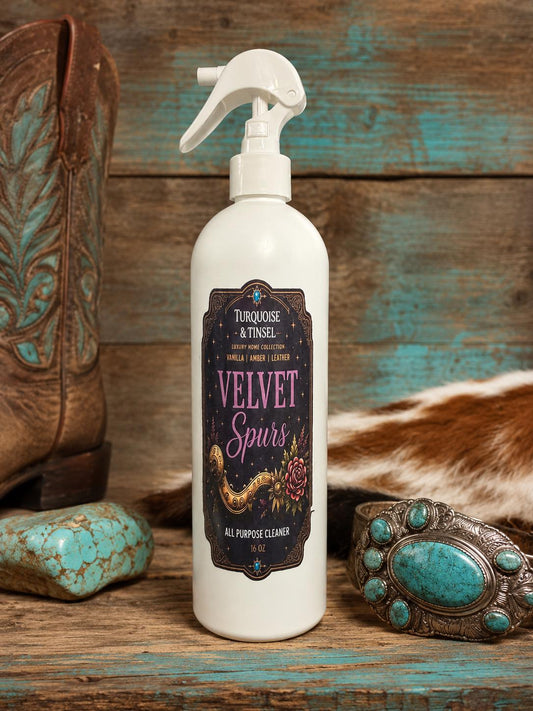 Velvet Spurs Luxury Surface Cleaner - Turquoise and Tinsel-Home of Mad Gringa Hat Bar