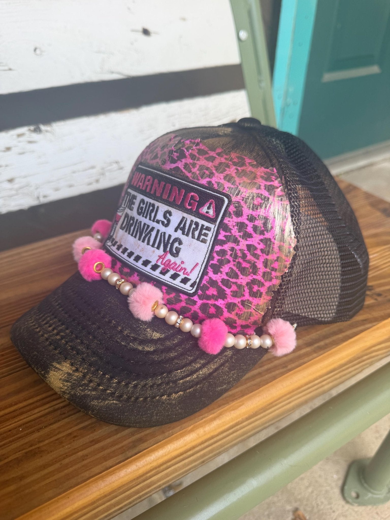 Warning! Trucker Hat - Turquoise and Tinsel-Home of Mad Gringa Hat Bar