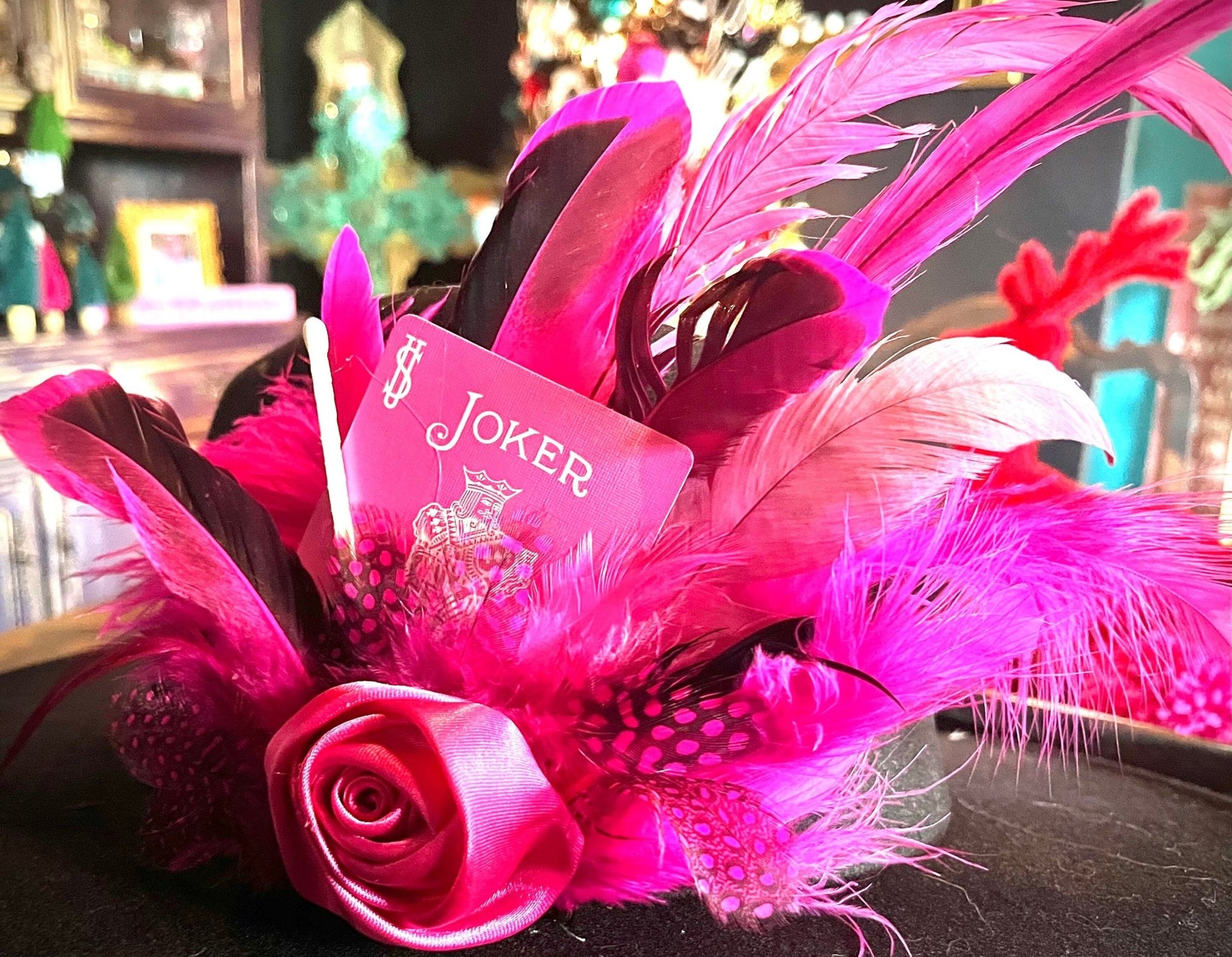 We Wear Pink on Wednesdays Hat Fascinator - Turquoise and Tinsel-Home of Mad Gringa Hat Bar
