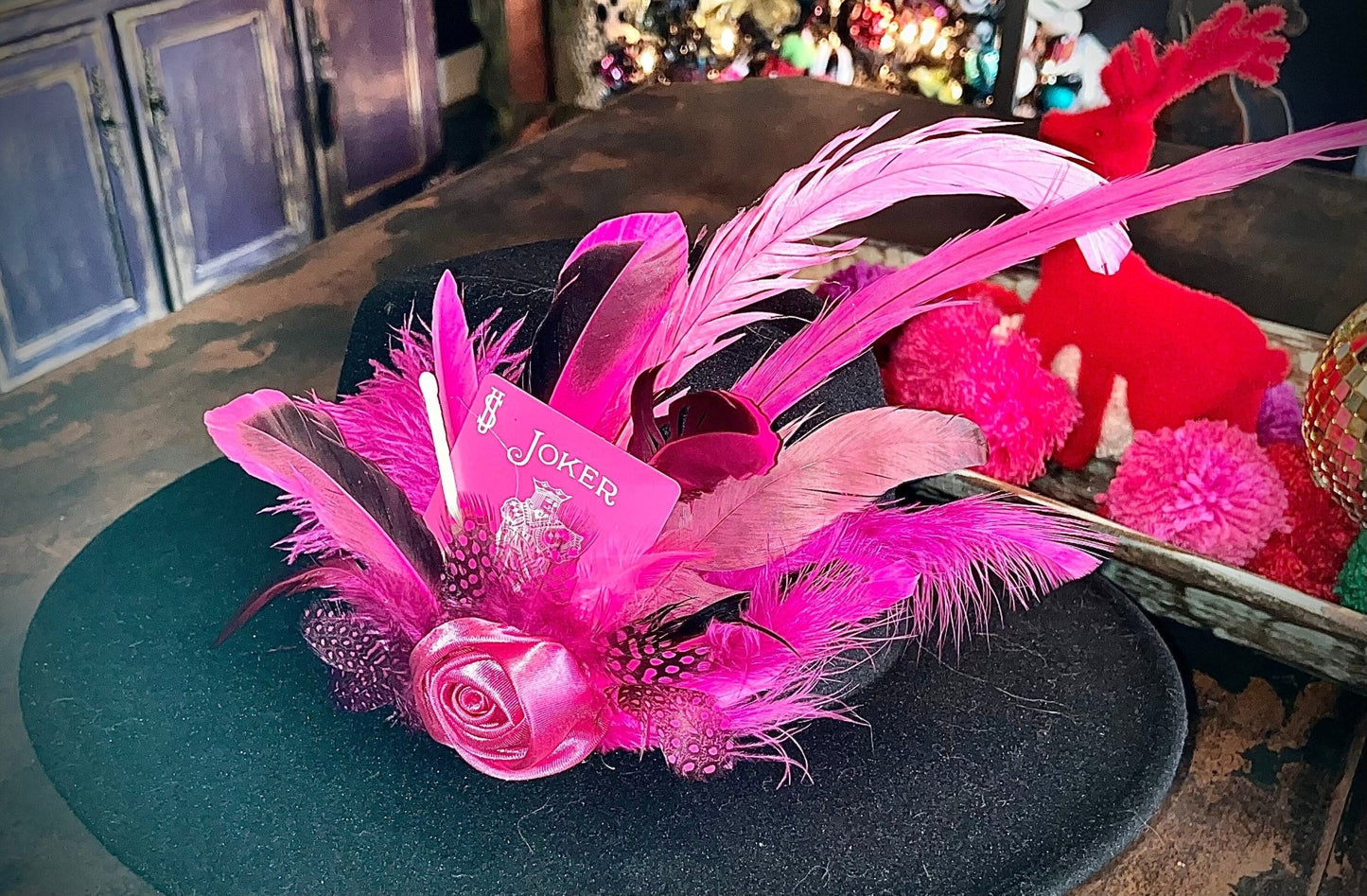 We Wear Pink on Wednesdays Hat Fascinator - Turquoise and Tinsel-Home of Mad Gringa Hat Bar