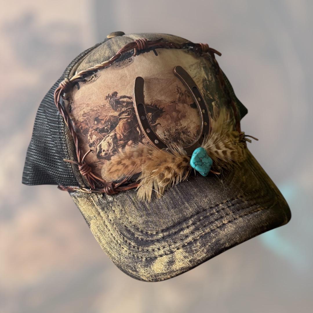 Wild West Trucker Hat - Turquoise and Tinsel-Home of Mad Gringa Hat Bar