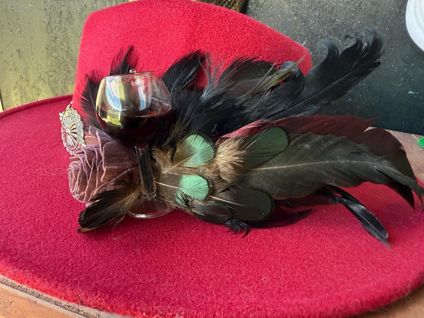 You Had Me At Merlot Hat Fascinator - Turquoise and Tinsel-Home of Mad Gringa Hat Bar